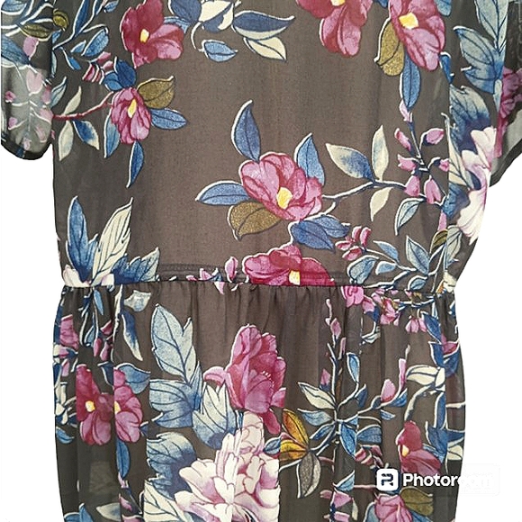 🎁 NWOT Torrid, Sheer, Hi-Lo Tunic. Elastic Waist, Short Sleeves, Fabric Buttons - Picture 9 of 16